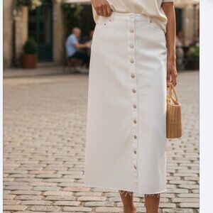 The Middle Women's Midi Skirt Button Up White Denim Size Large